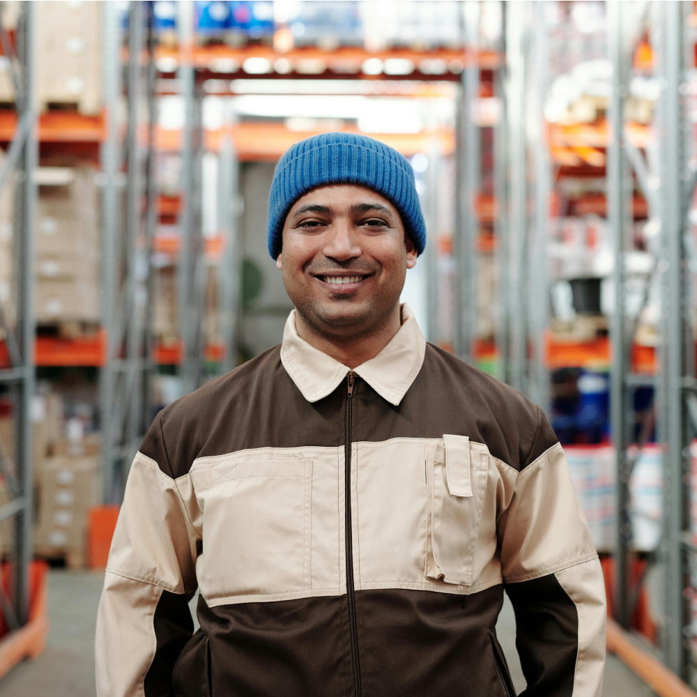 smiling warehouse worker